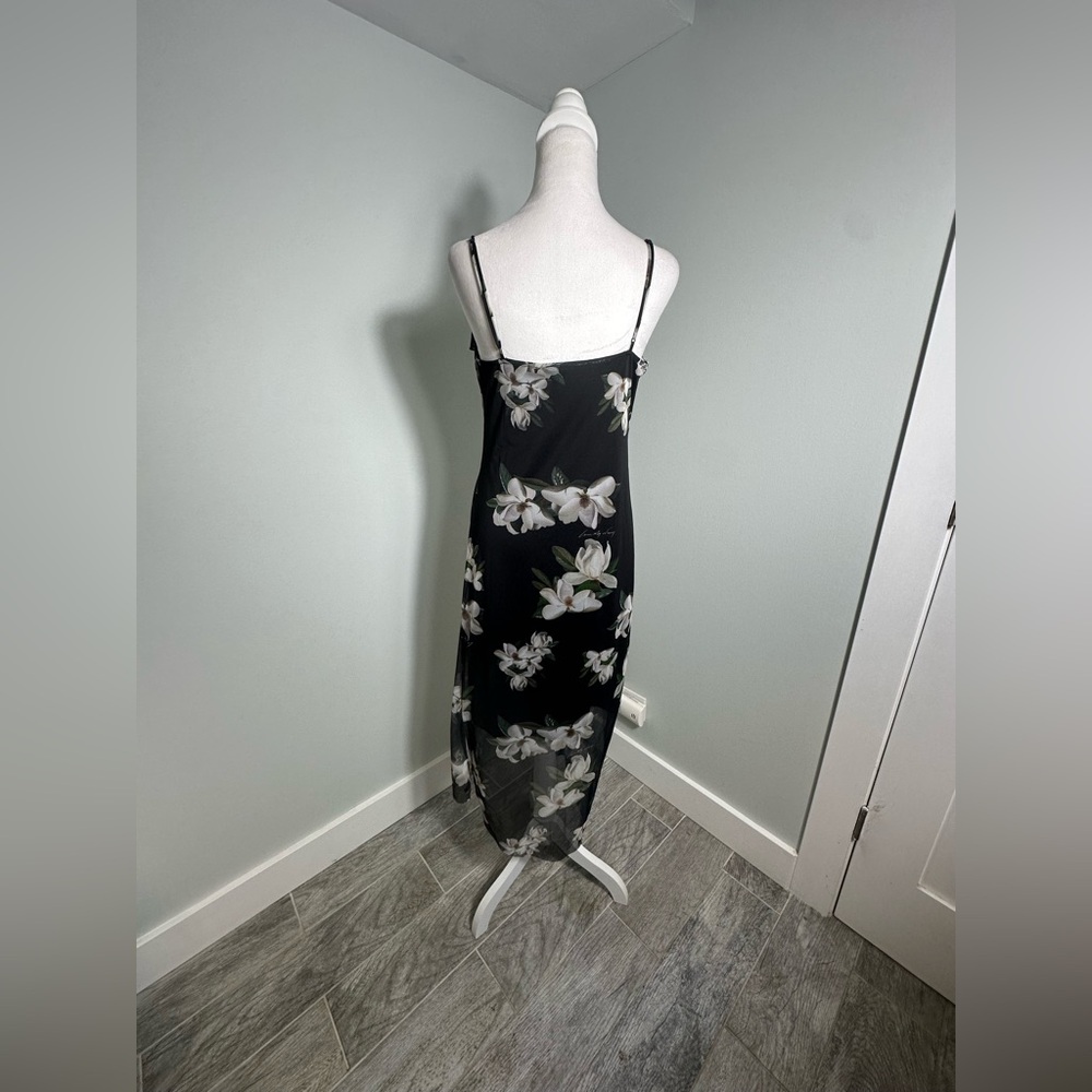 All Saints Midi Floral Asymmetrical Ulla Alessandra Black Sleeveless Dress Sz8 - Picture 8 of 17
